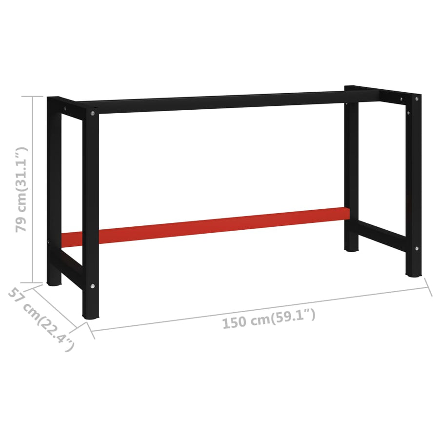 Werkbankframe Metaal Zwart En Rood 150 x 57 x 79 cm Met 1 stang