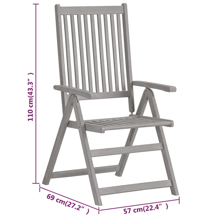 Tuinstoelen Verstelbaar Massief Acaciahout Grijs 3