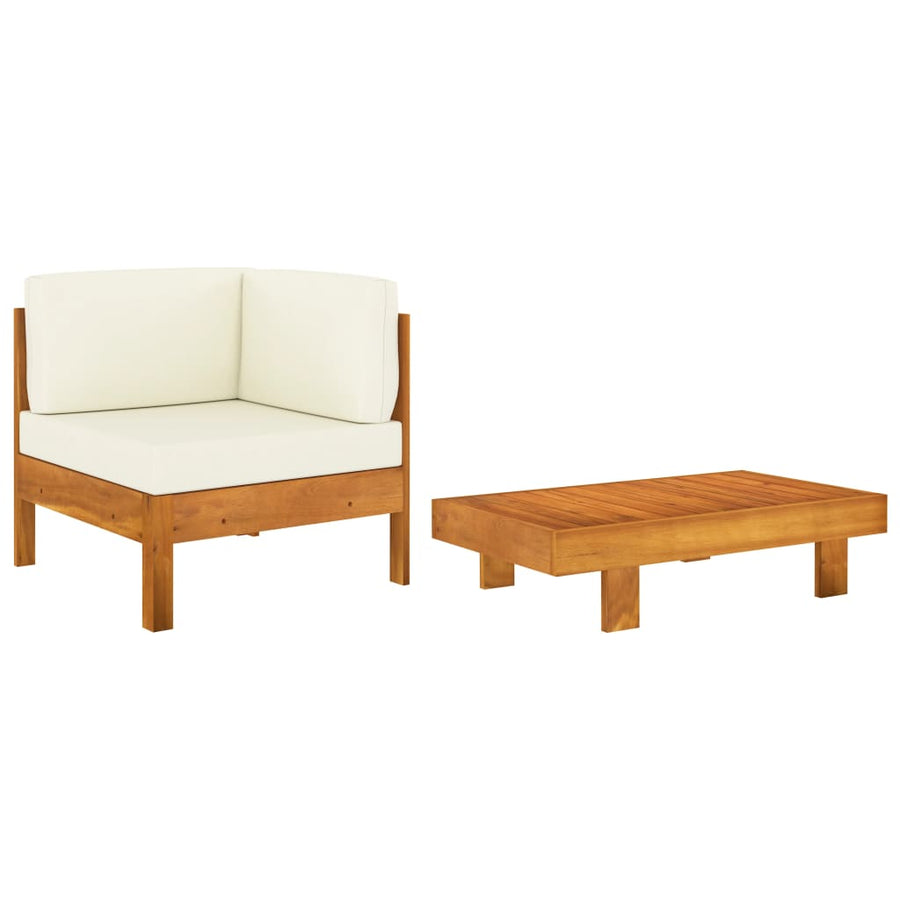 2-Delige Loungeset Met Witte Kussens Acaciahout crème corner sofa + table