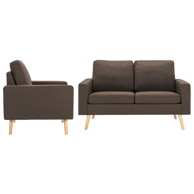 2-Delig Bankstel Stof Bruin Fauteuil + tweezitsbank