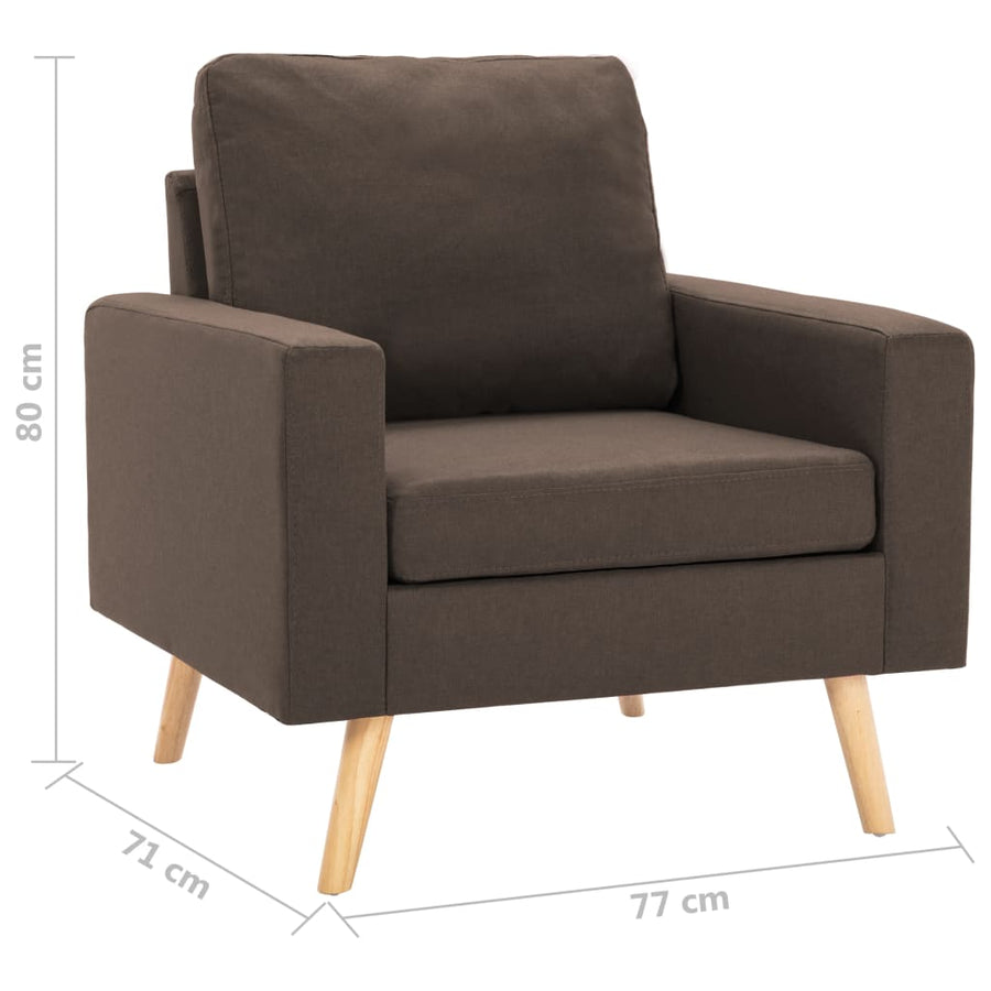 2-Delig Bankstel Stof Bruin Fauteuil + tweezitsbank