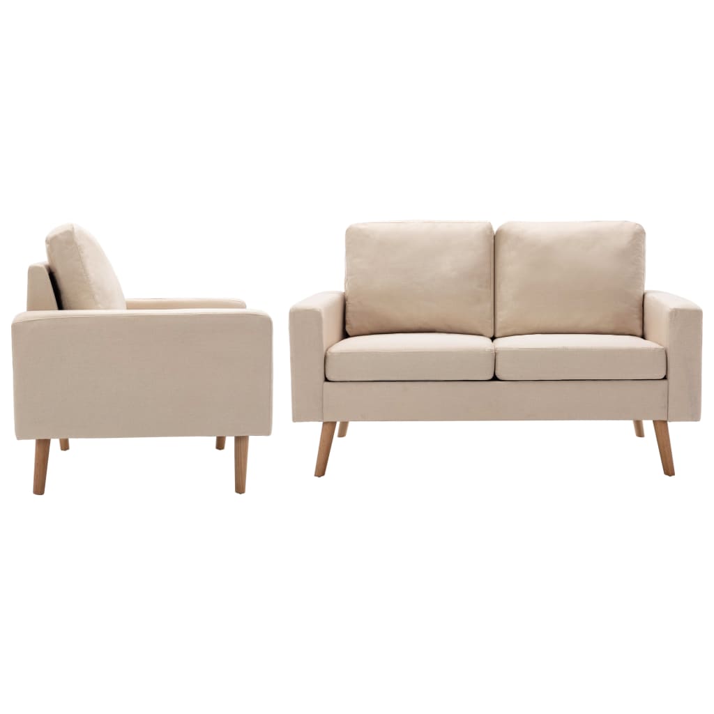 2-Delig Bankstel Stof Crème Fauteuil + tweezitsbank