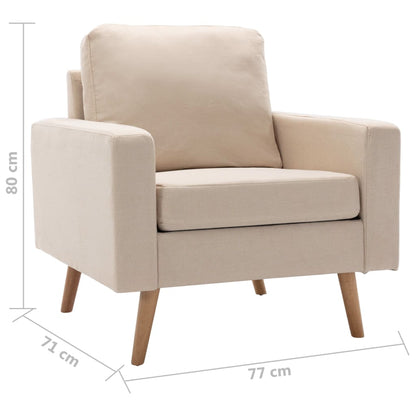 2-Delig Bankstel Stof Crème Fauteuil + tweezitsbank