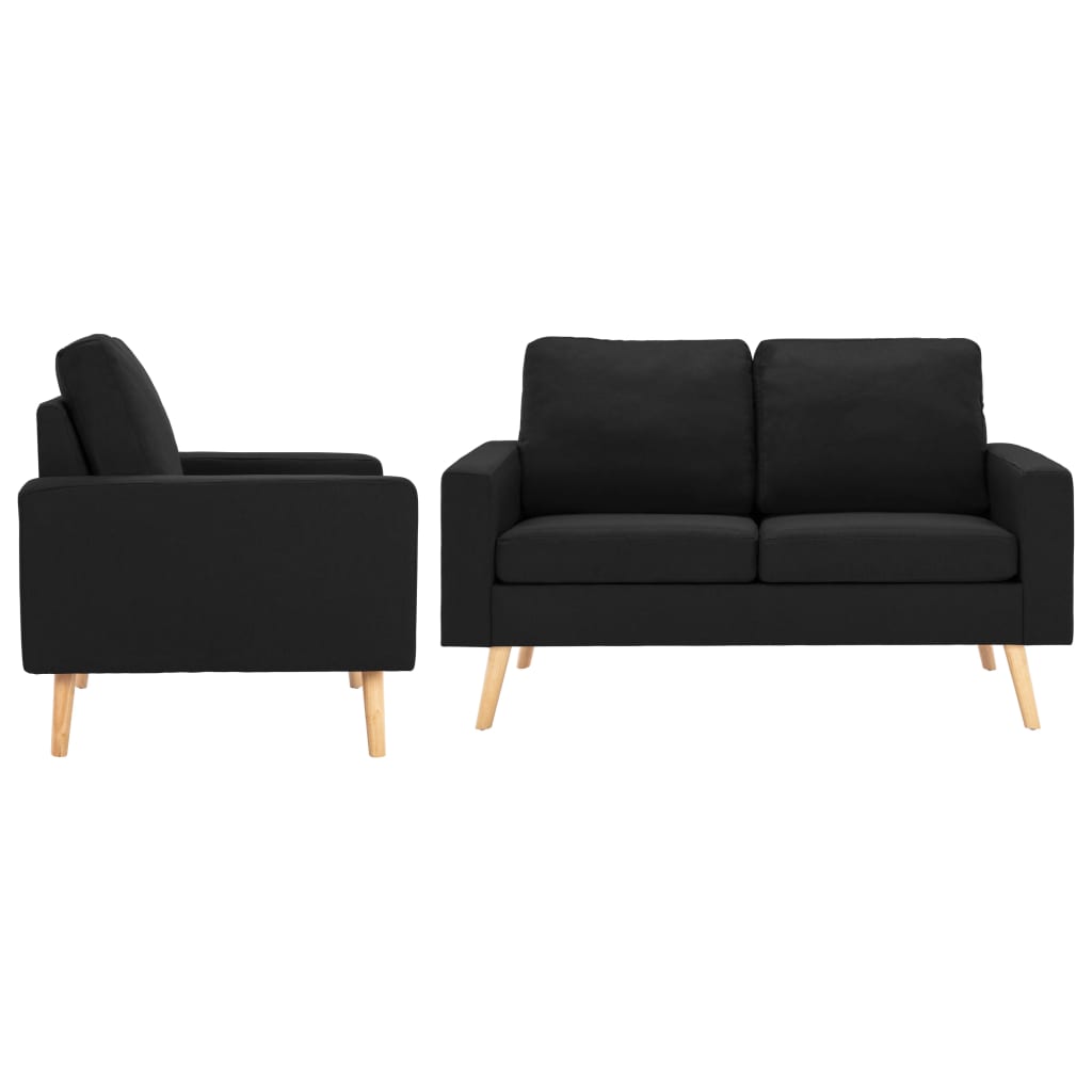 2-Delig Bankstel Stof Zwart Fauteuil + tweezitsbank