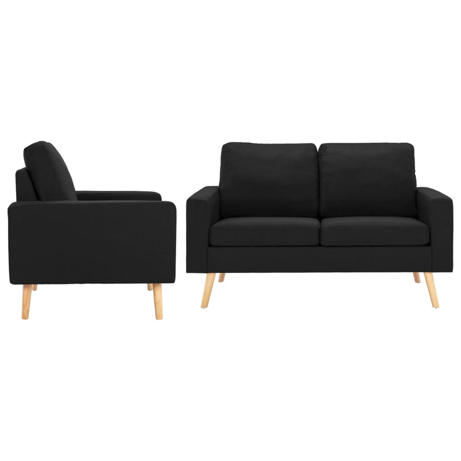 2-Delig Bankstel Stof Zwart Fauteuil + tweezitsbank
