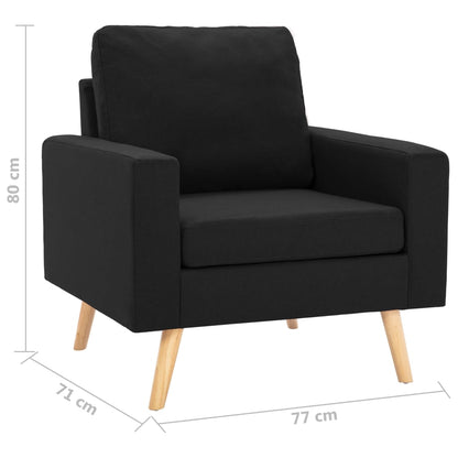 2-Delig Bankstel Stof Zwart Fauteuil + tweezitsbank
