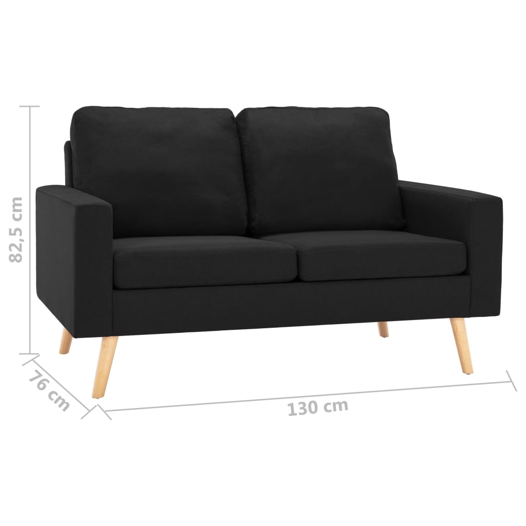2-Delig Bankstel Stof Zwart Fauteuil + tweezitsbank