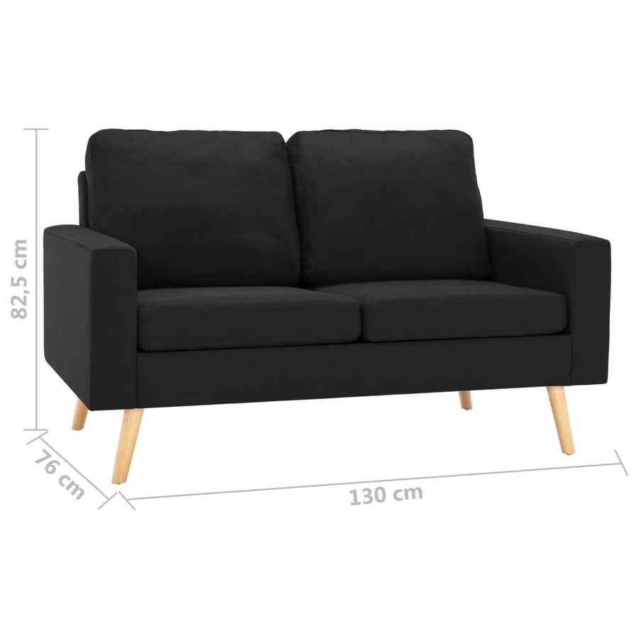 2-Delig Bankstel Stof Zwart Fauteuil + tweezitsbank