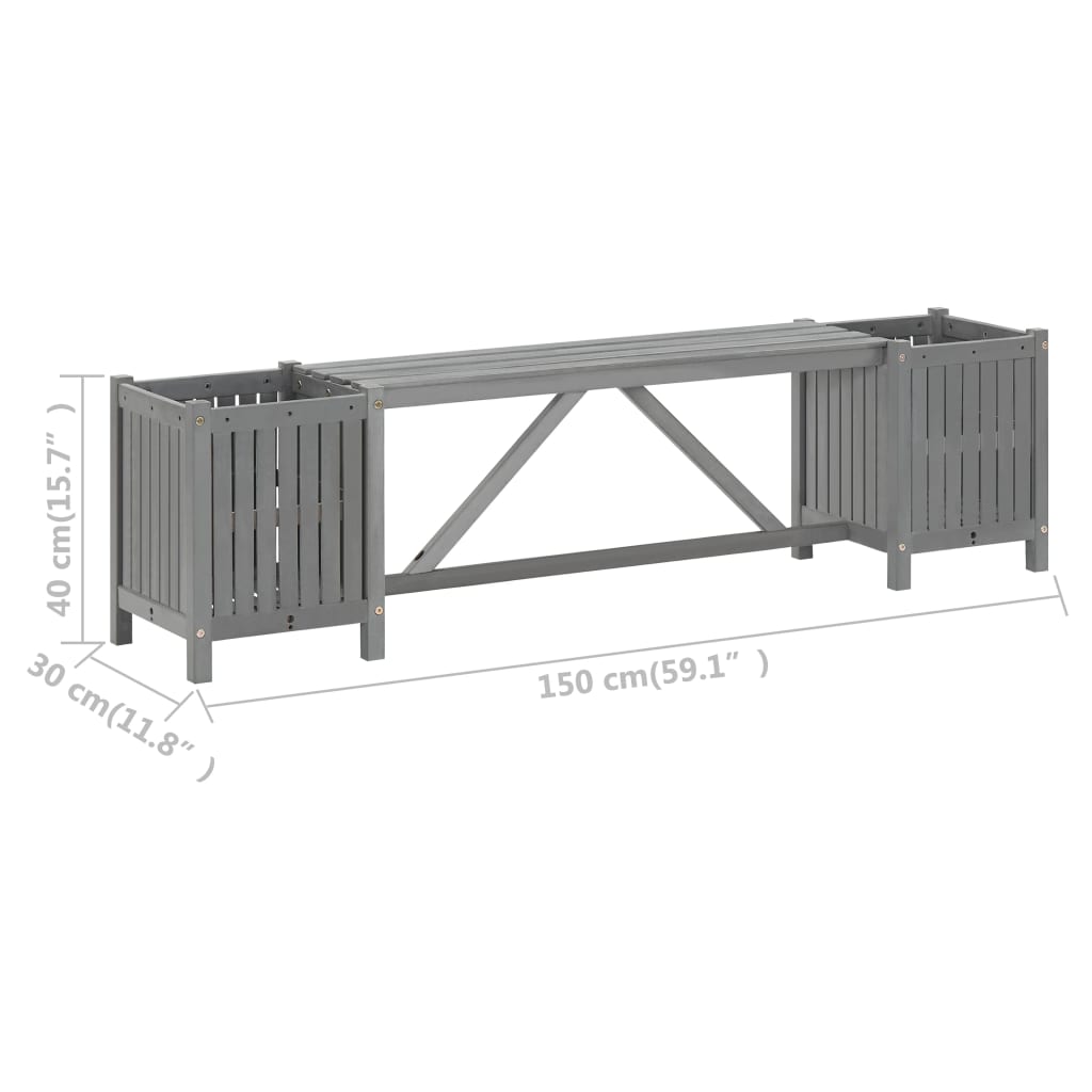 Tuinbank Met 2 Plantenbakken 50 Cm Massief Acaciahout 150 x 30 x 40 cm Grijs