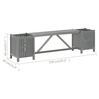 Tuinbank Met 2 Plantenbakken 50 Cm Massief Acaciahout 150 x 30 x 40 cm Grijs
