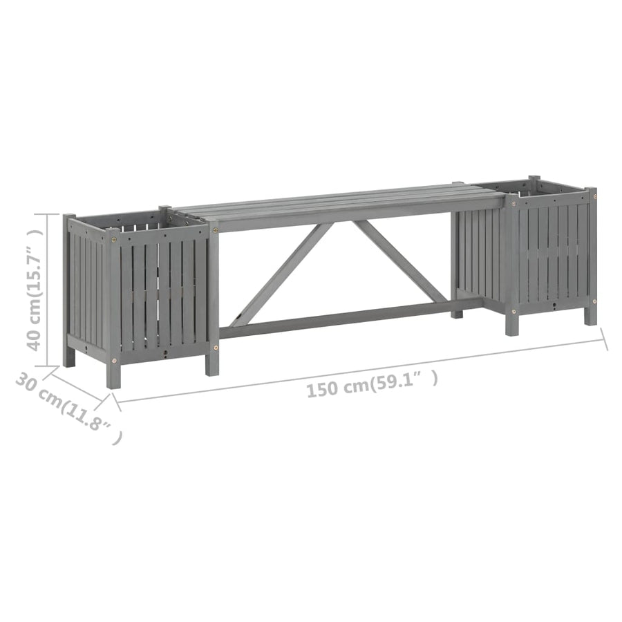 Tuinbank Met 2 Plantenbakken 50 Cm Massief Acaciahout 150 x 30 x 40 cm Grijs