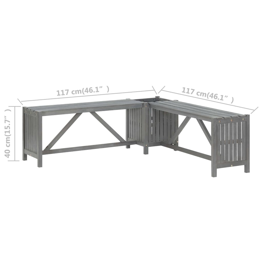 Tuinhoekbank Met Plantenbak 7 Cm Massief Acaciahout 117 x 117 x 40 cm Grijs