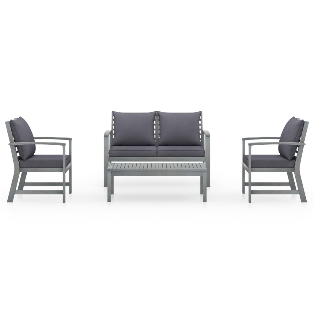-Delige Loungeset Met Kussens Massief Acaciahout Grijs