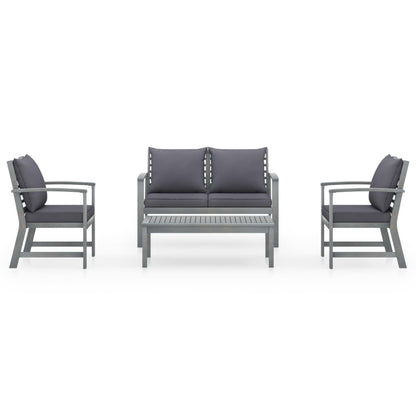 -Delige Loungeset Met Kussens Massief Acaciahout Grijs