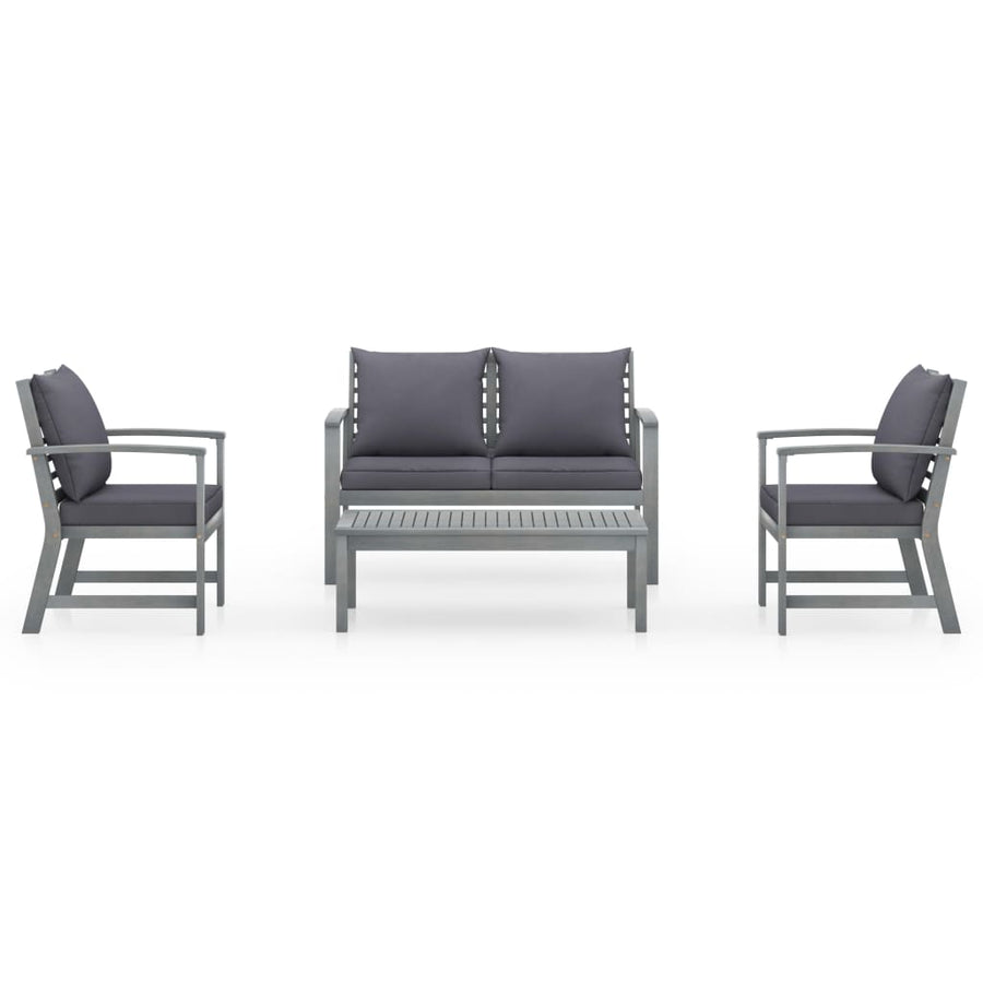 -Delige Loungeset Met Kussens Massief Acaciahout Grijs