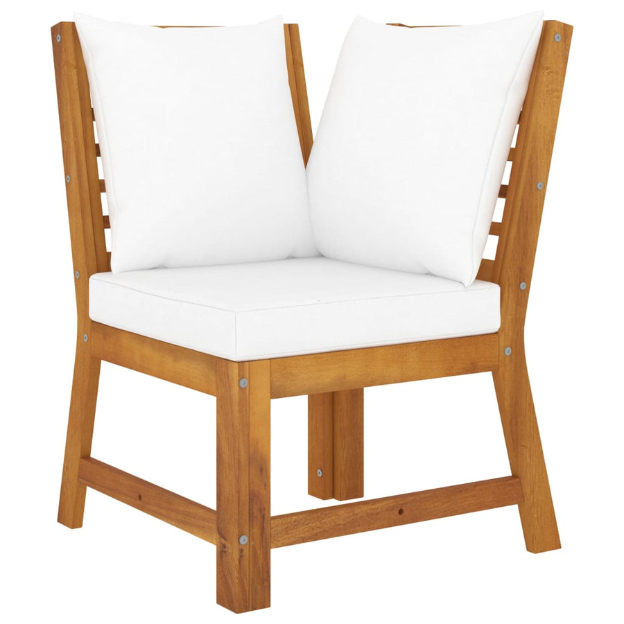 3-Delige Loungeset Met Kleurige Kussens Massief Acaciahout Crème Middenbank + hoekbank + salontafel