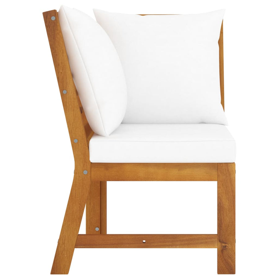 3-Delige Loungeset Met Kleurige Kussens Massief Acaciahout Crème Middenbank + hoekbank + salontafel