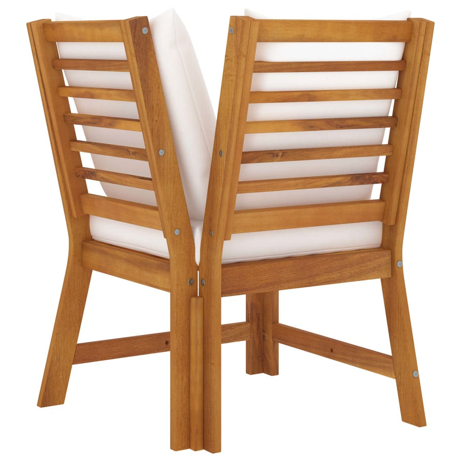 3-Delige Loungeset Met Kleurige Kussens Massief Acaciahout Crème Middenbank + hoekbank + salontafel