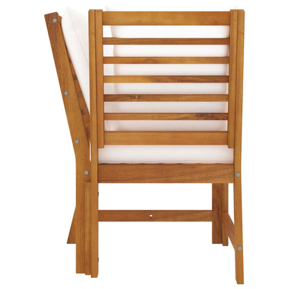 3-Delige Loungeset Met Kleurige Kussens Massief Acaciahout Crème Middenbank + hoekbank + salontafel