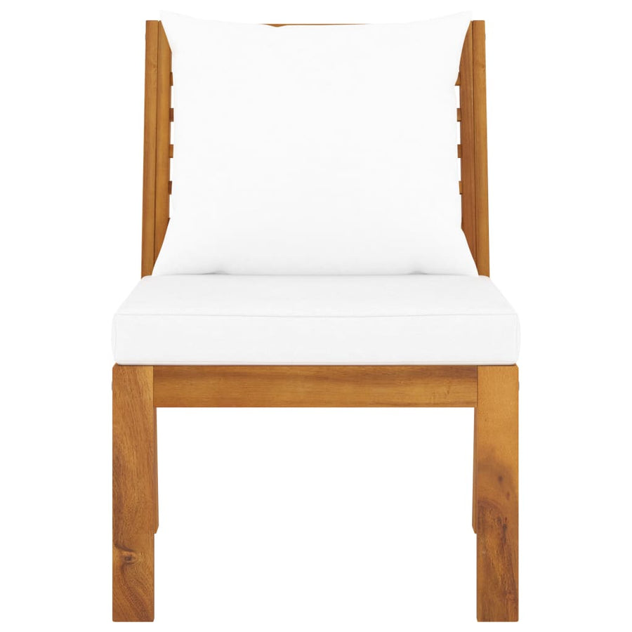 3-Delige Loungeset Met Kleurige Kussens Massief Acaciahout Crème Middenbank + hoekbank + salontafel