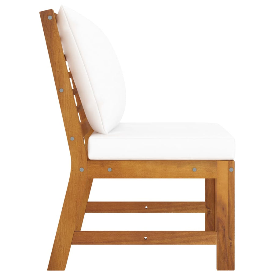 3-Delige Loungeset Met Kleurige Kussens Massief Acaciahout Crème Middenbank + hoekbank + salontafel