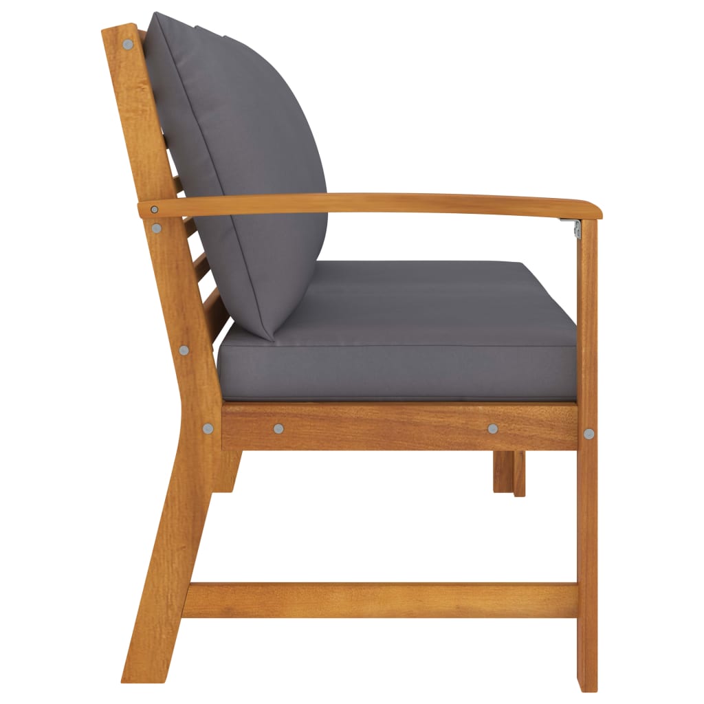 Tuinbank Met Kussen 4,5 Cm Massief Acaciahout Donkergrijs Tweezitsbank met rechterarmleuning