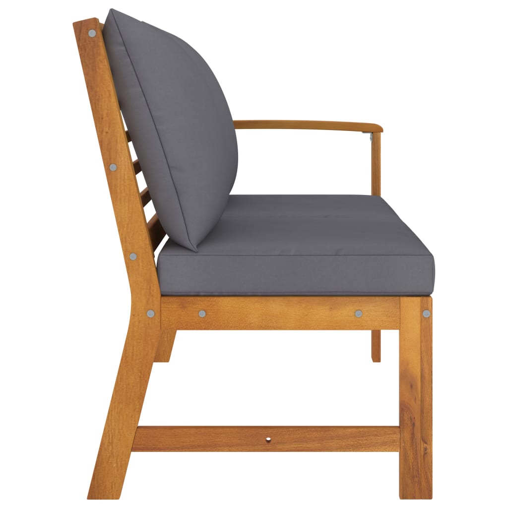 Tuinbank Met Kussen 4,5 Cm Massief Acaciahout Donkergrijs Tweezitsbank met linkerarmleuning