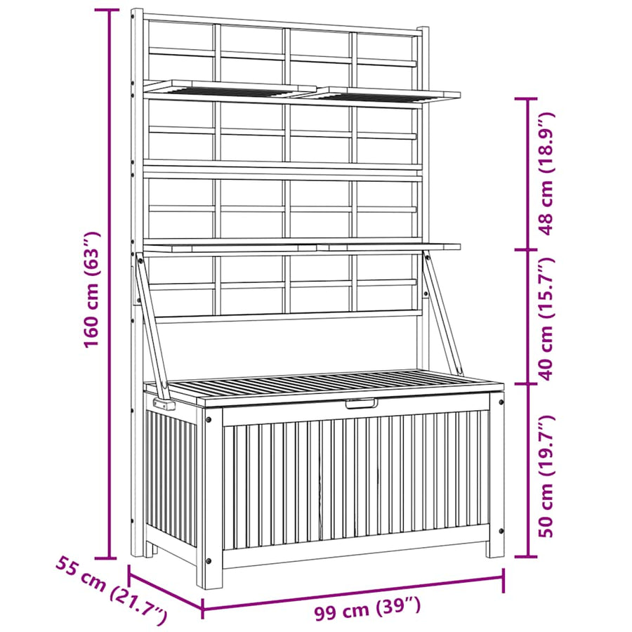 Opbergbox Met Latwerk 99X55X160 Cm Massief Acaciahout Bruin