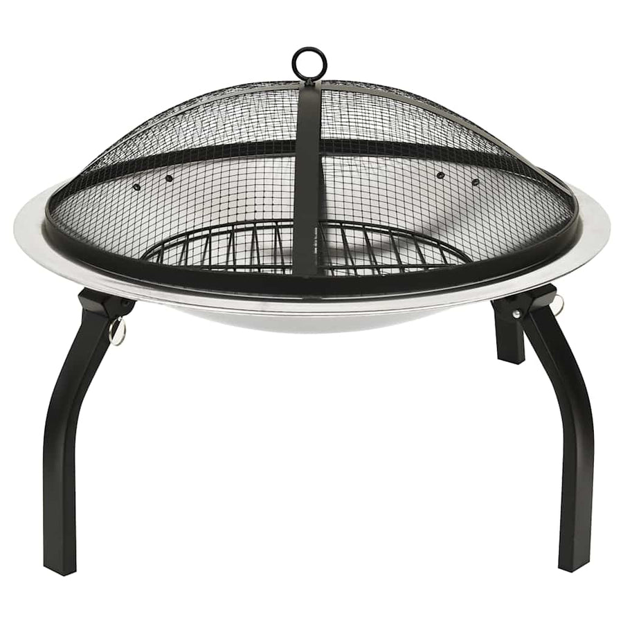 Vuurschaal En Barbecue 2-In-1 Met Pook 56X56X49 Cm Rvs Zilver