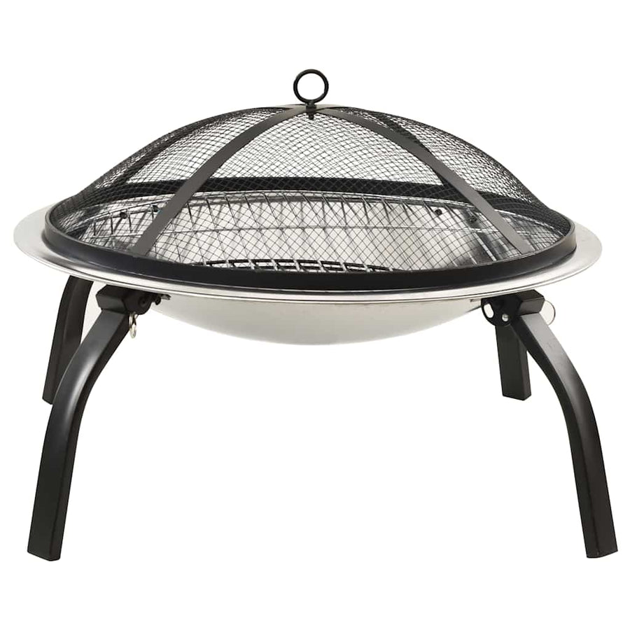 Vuurschaal En Barbecue 2-In-1 Met Pook 56X56X49 Cm Rvs Zilver