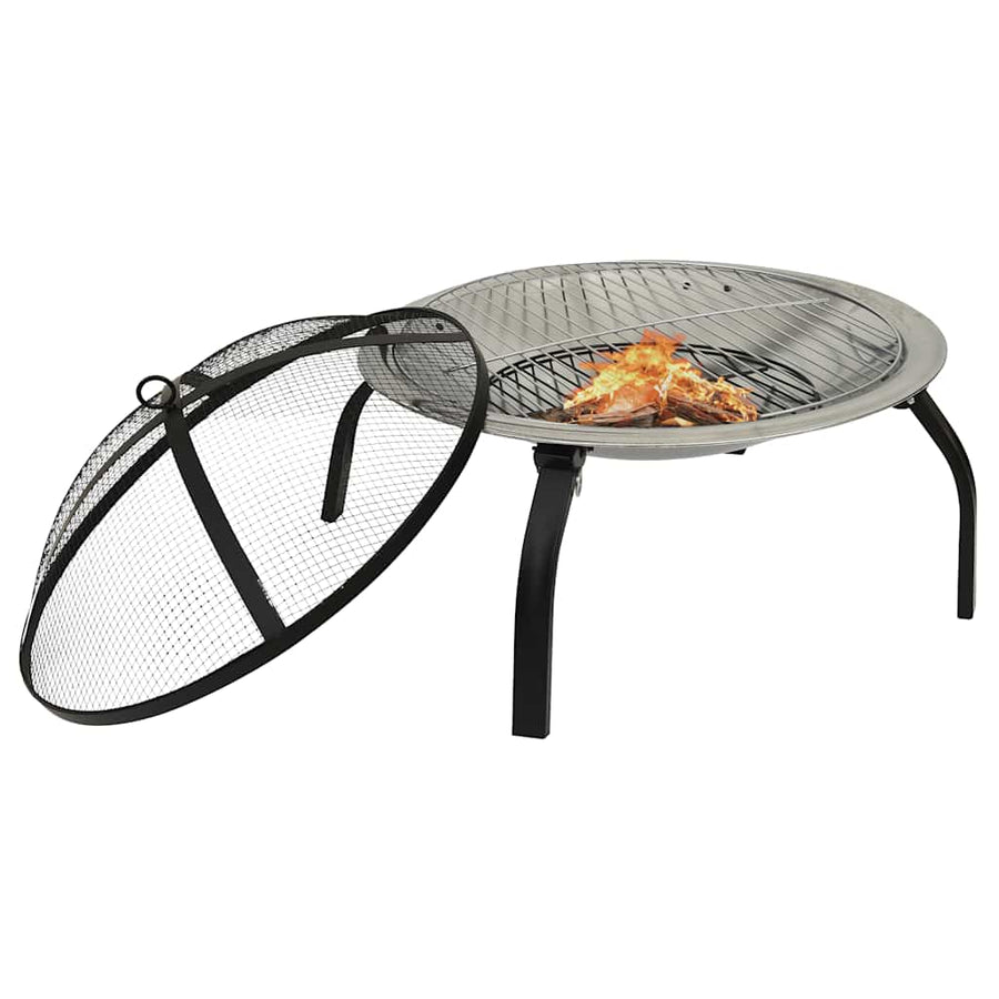 Vuurschaal En Barbecue 2-In-1 Met Pook 56X56X49 Cm Rvs Zilver