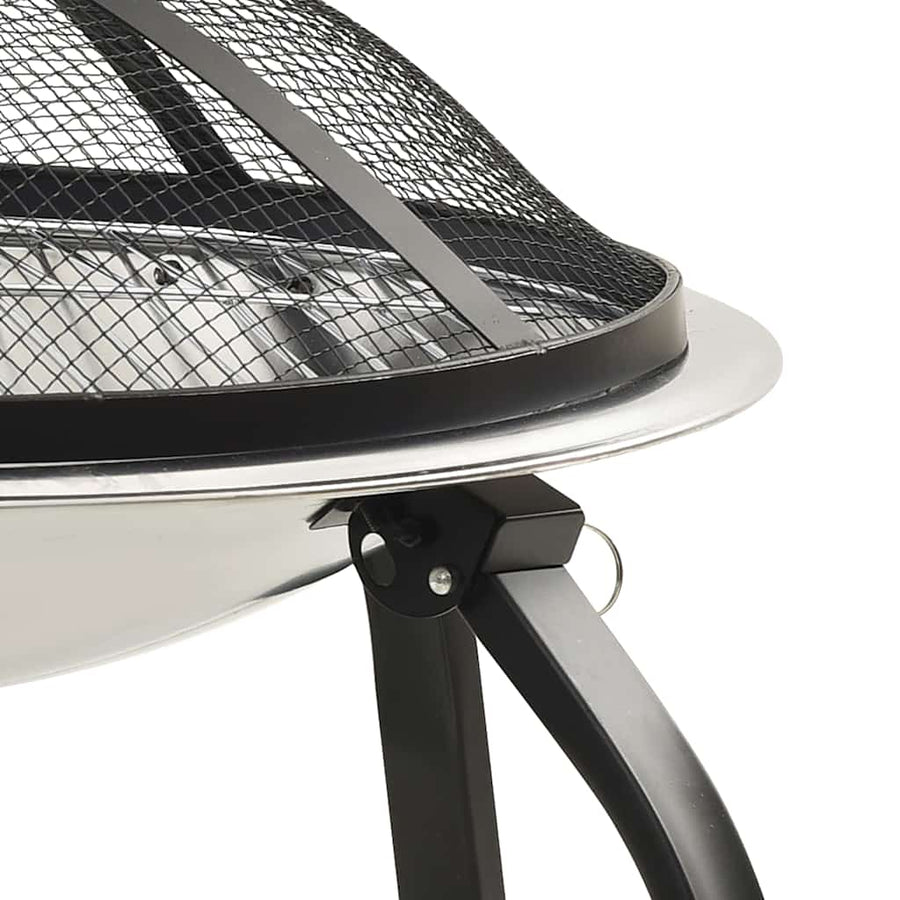 Vuurschaal En Barbecue 2-In-1 Met Pook 56X56X49 Cm Rvs Zilver