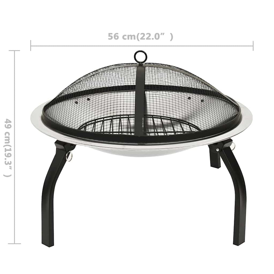 Vuurschaal En Barbecue 2-In-1 Met Pook 56X56X49 Cm Rvs Zilver