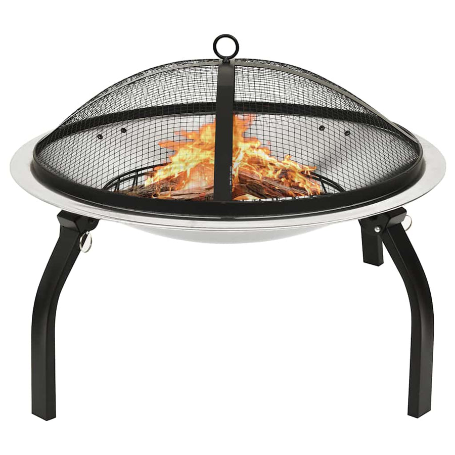 Vuurschaal En Barbecue 2-In-1 Met Pook 56X56X49 Cm Rvs Zilver