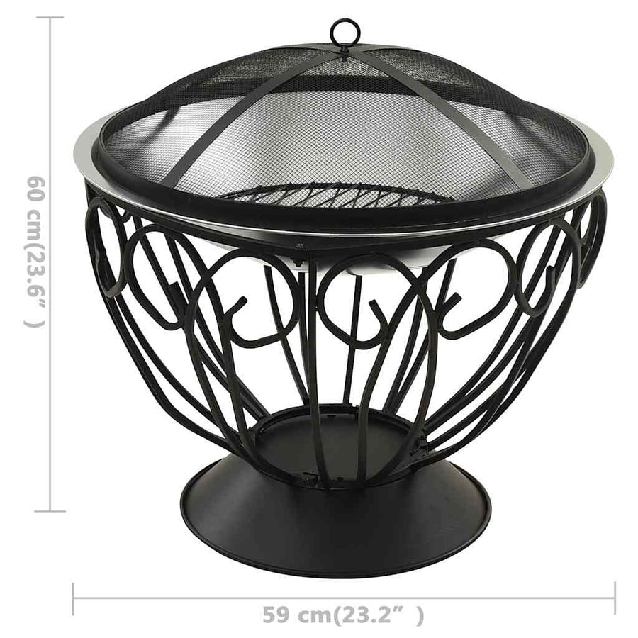 Vuurschaal En Barbecue 2-In-1 Met Pook 59X59X60 Cm Rvs