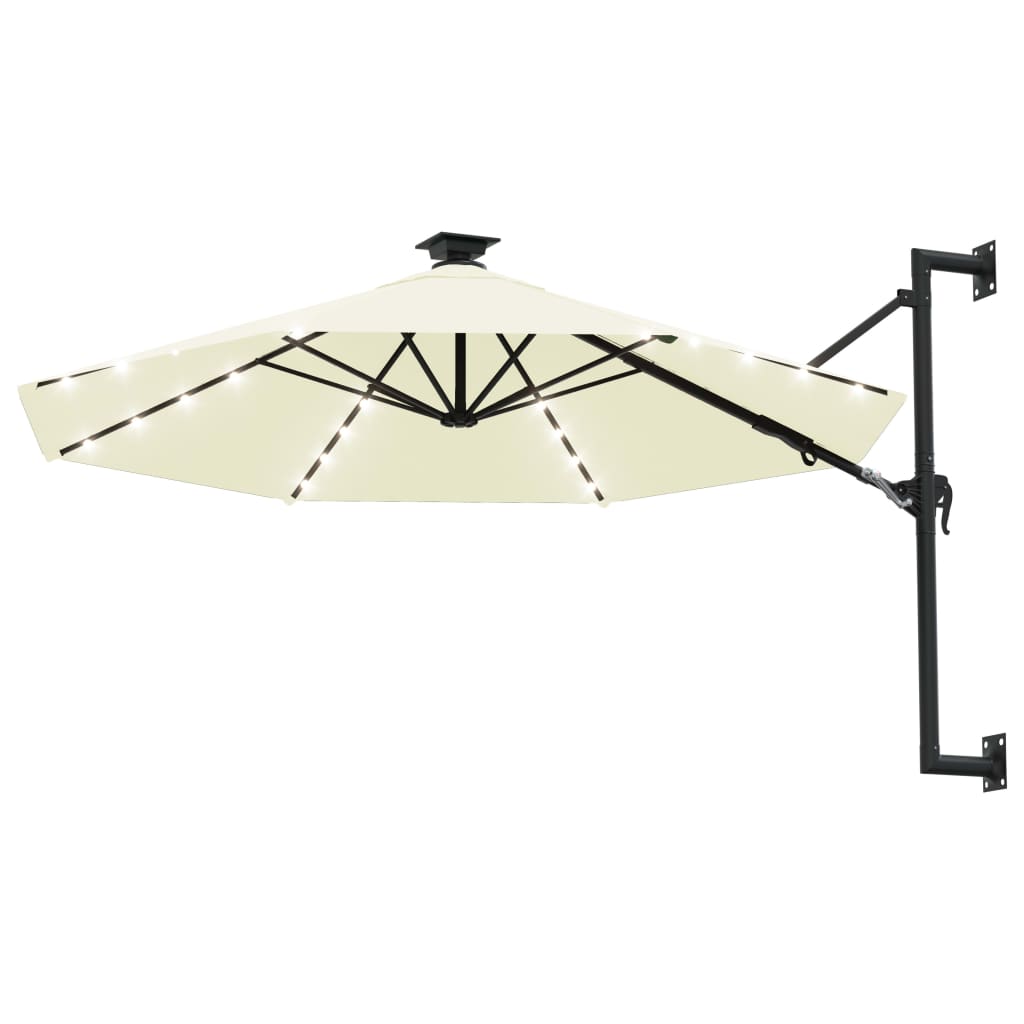Wandparasol Met Led's En Metalen Paal 300 Cm Kleurig Zand