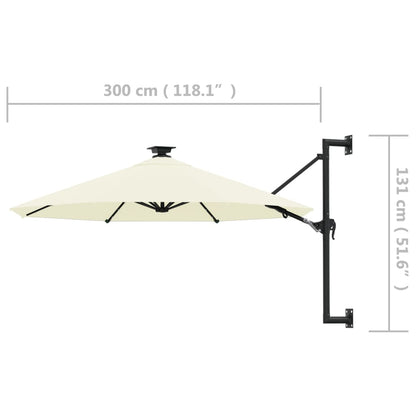Wandparasol Met Led's En Metalen Paal 300 Cm Kleurig Zand