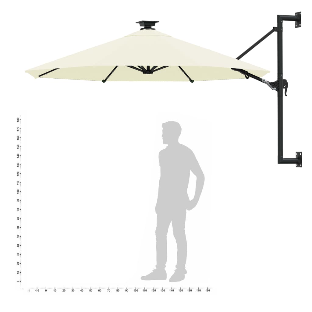 Wandparasol Met Led's En Metalen Paal 300 Cm Kleurig Zand