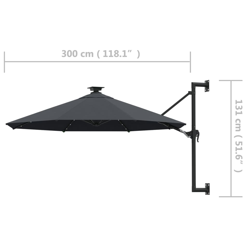 Wandparasol Met Led's En Metalen Paal 300 Cm Kleurig Antraciet