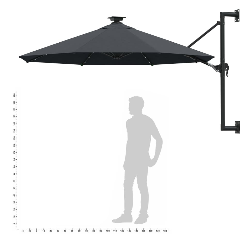 Wandparasol Met Led's En Metalen Paal 300 Cm Kleurig Antraciet