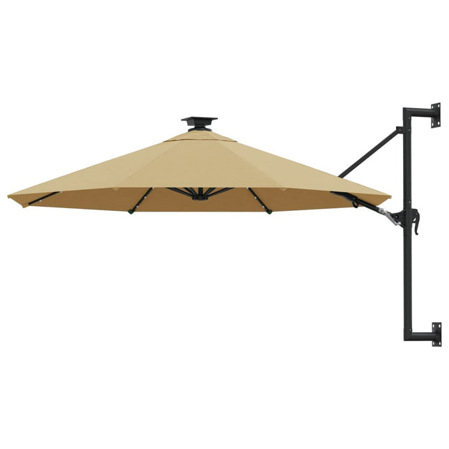 Wandparasol Met Led's En Metalen Paal 300 Cm Taupe