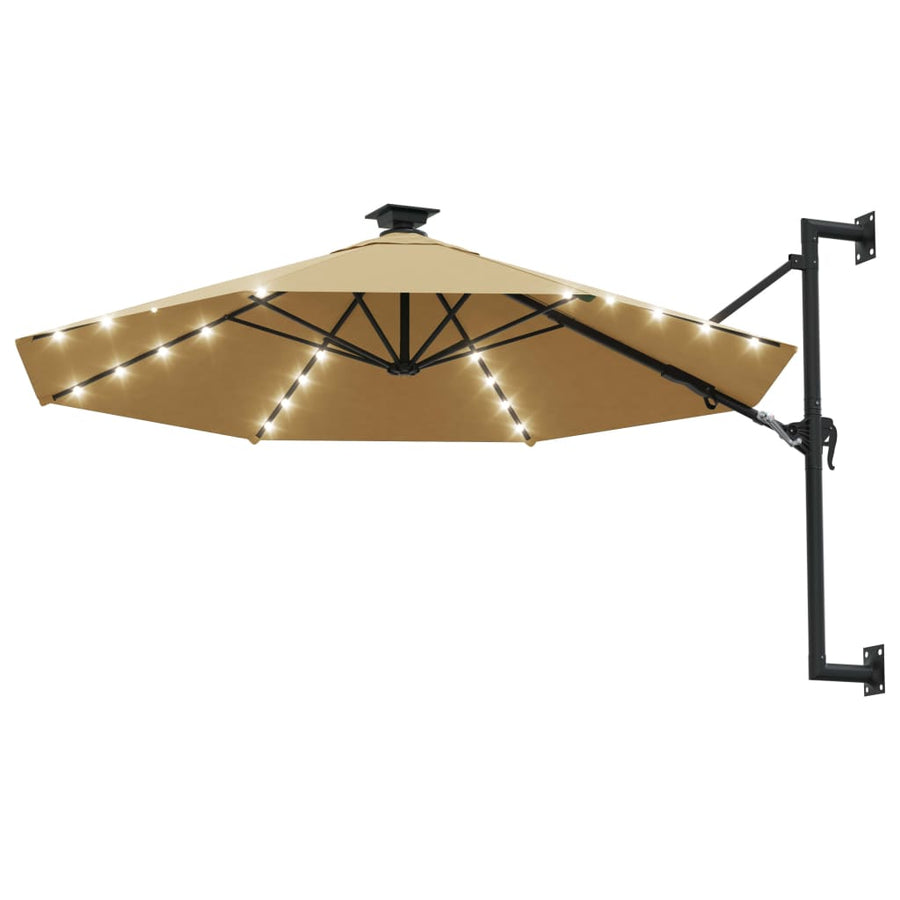 Wandparasol Met Led's En Metalen Paal 300 Cm Taupe