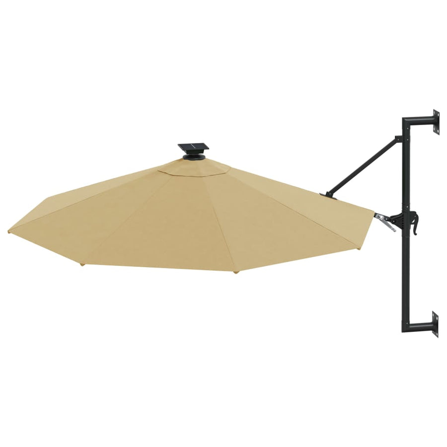 Wandparasol Met Led's En Metalen Paal 300 Cm Taupe