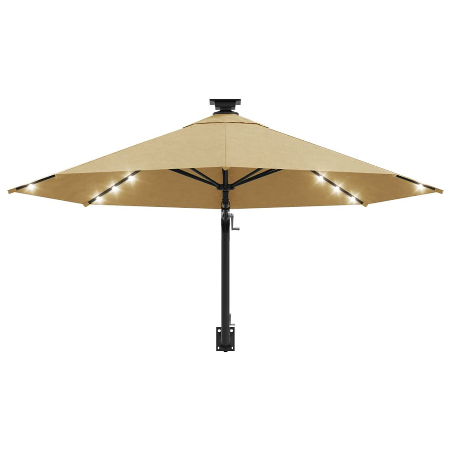 Wandparasol Met Led's En Metalen Paal 300 Cm Taupe