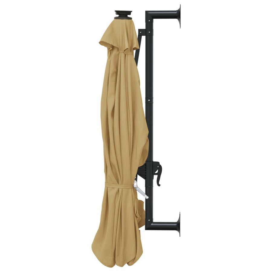 Wandparasol Met Led's En Metalen Paal 300 Cm Taupe