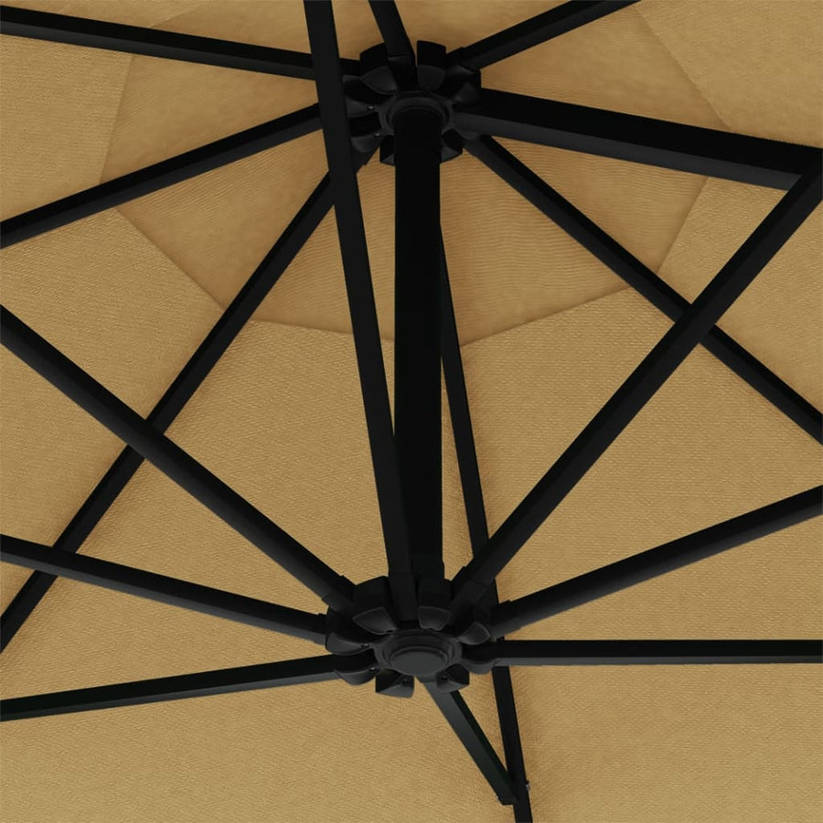 Wandparasol Met Led's En Metalen Paal 300 Cm Taupe