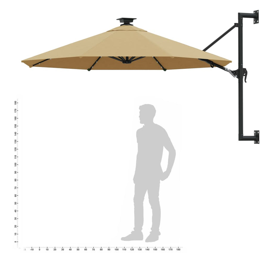 Wandparasol Met Led's En Metalen Paal 300 Cm Taupe