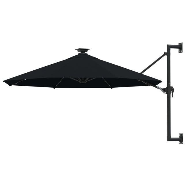 Wandparasol Met Led's En Metalen Paal 300 Cm Zwart