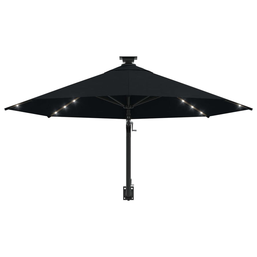 Wandparasol Met Led's En Metalen Paal 300 Cm Zwart