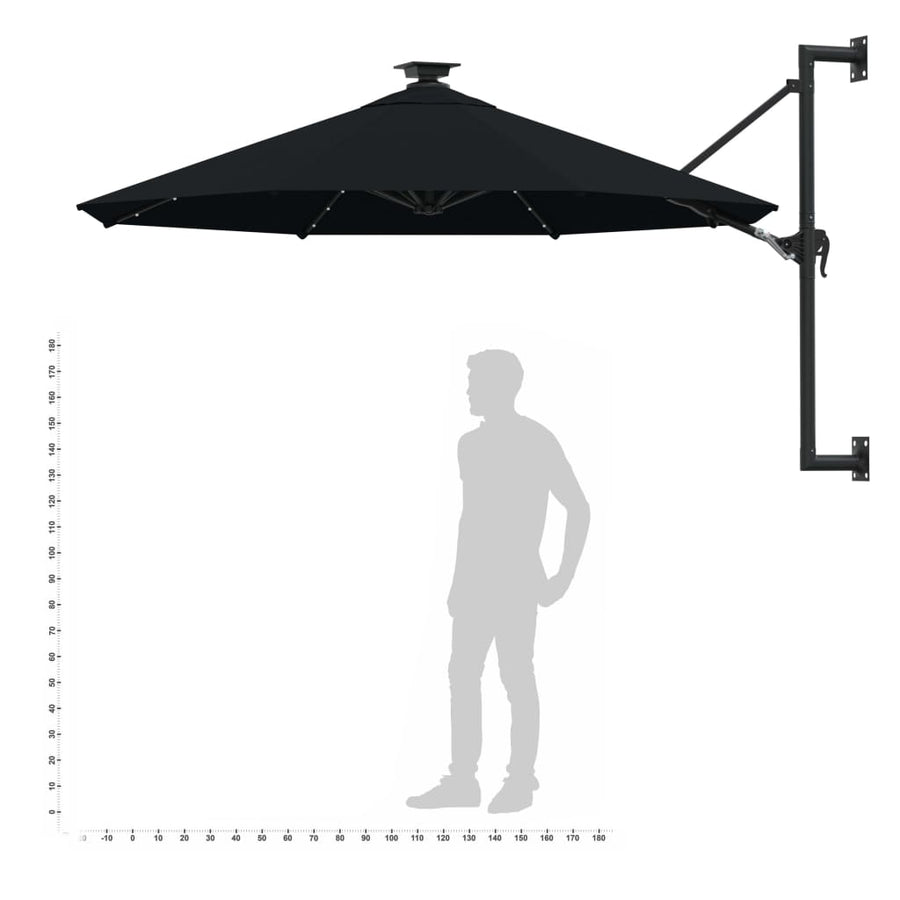 Wandparasol Met Led's En Metalen Paal 300 Cm Zwart